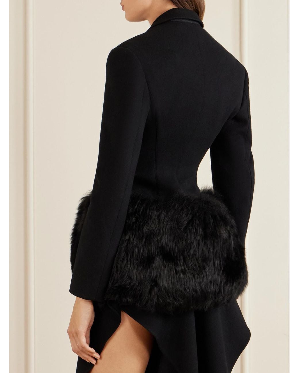 Alaïa Blue Double-Breasted Shearling-Trimmed Wool Blazer