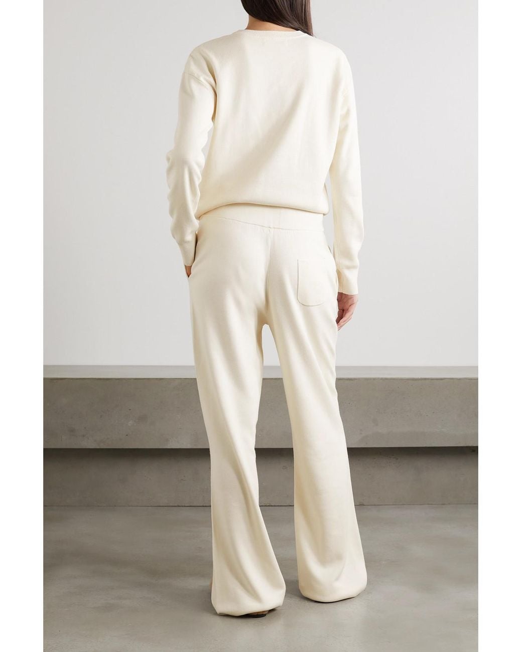 Olivia Von Halle White Carmel Silk And Cashmere-Blend Sweatshirt And Track Pants Set