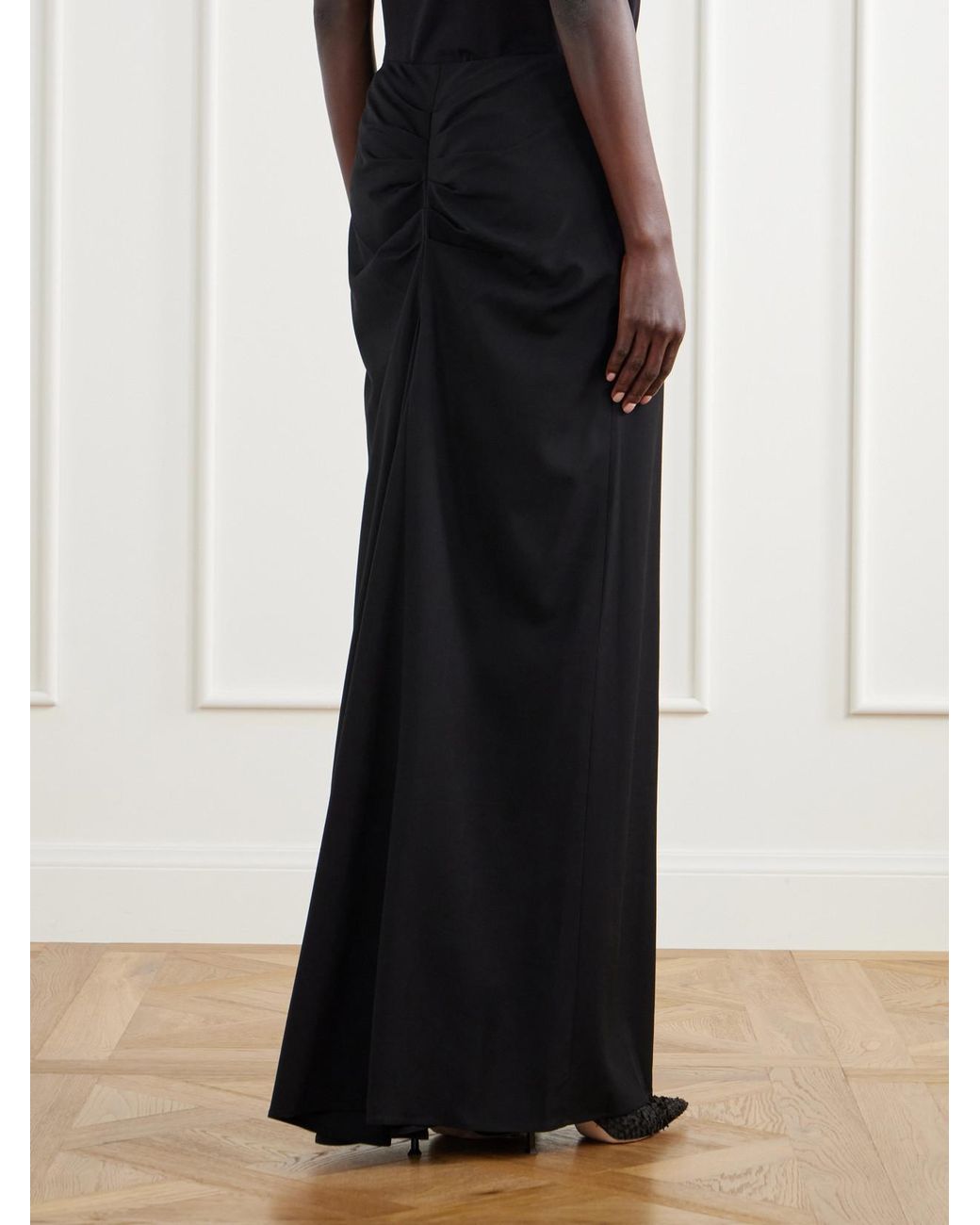 Colleen Allen Black Ruched Stretch-Crepe Maxi Skirt