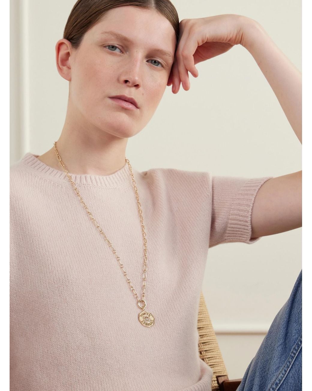Marlo Laz Natural Porte Bonheur 14-Karat, Morganite And Diamond Necklace