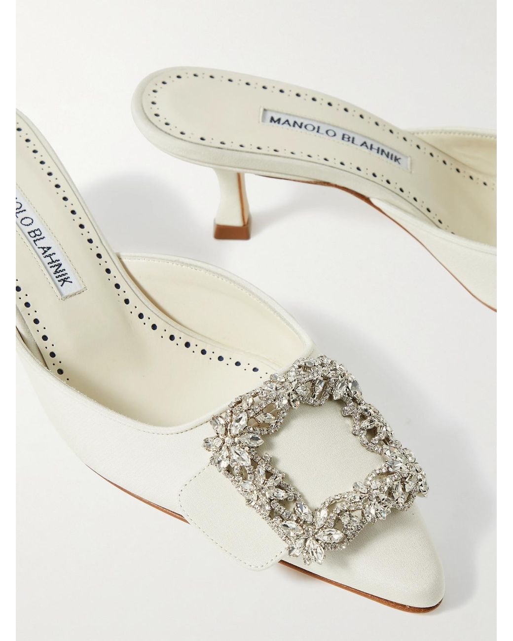 Manolo Blahnik Natural Maysale 50 Buckled Crepe De Chine Mules