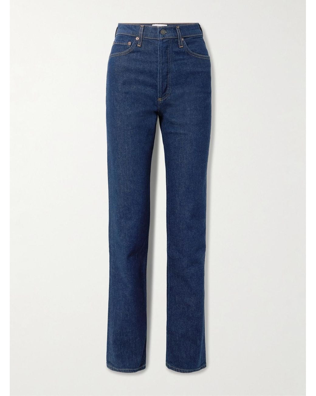 Agolde Blue 90's Pinch Waist Long High-Rise Straight-Leg Jeans