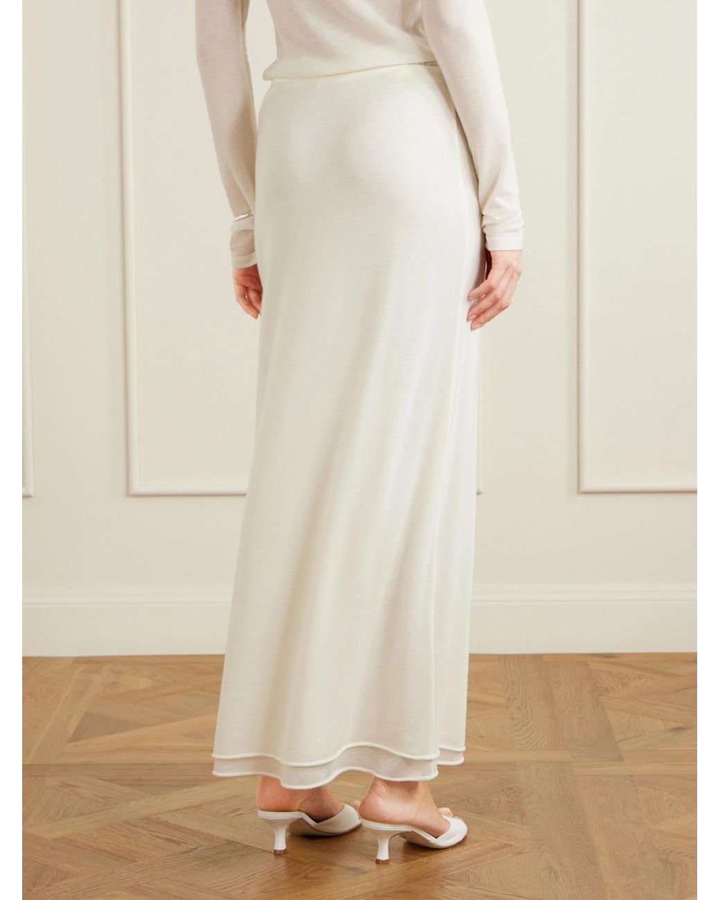 Colleen Allen White Stretch Tencel Modal, Silk And Cashmere-Blend Maxi Skirt