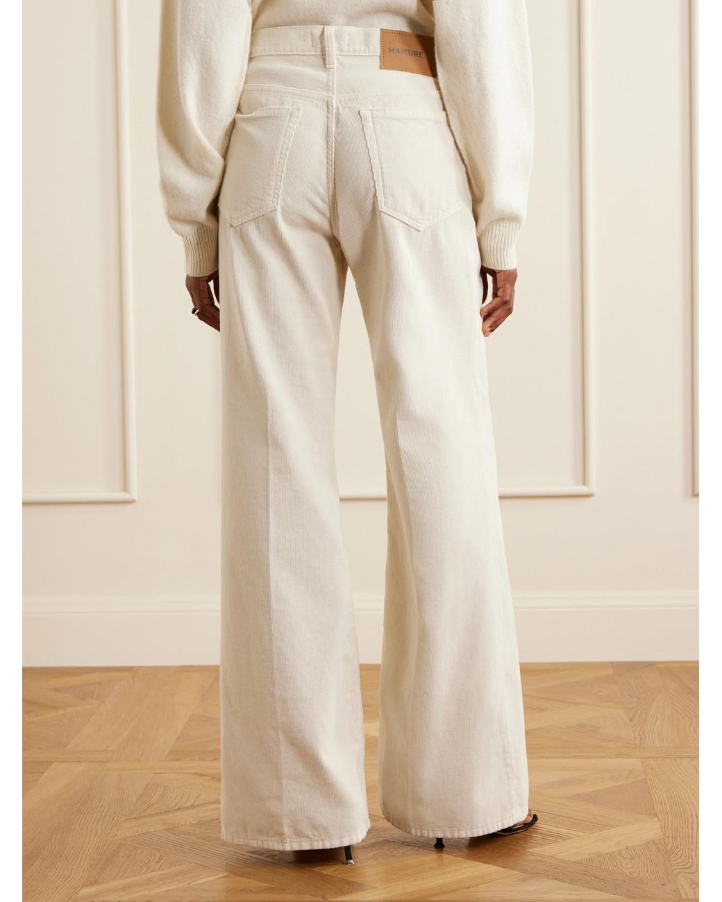 Haikure Natural Clara Cotton-Courduroy Wide-Leg Pants