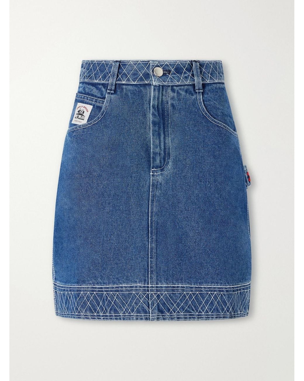 Bode Blue Embroidered Cotton Mini Skirt