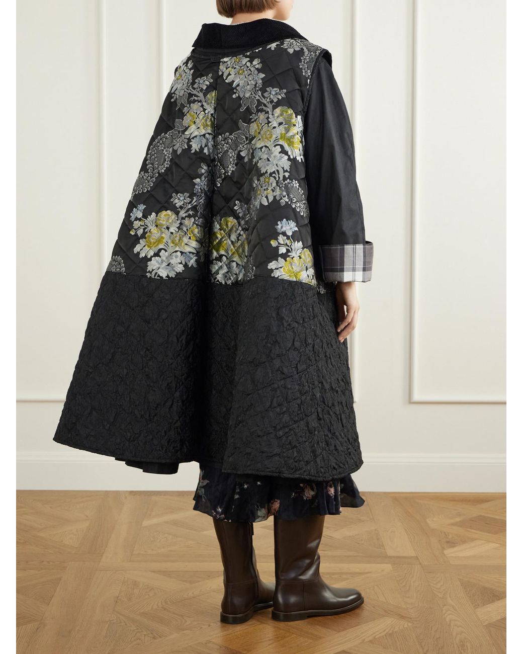 Erdem Black Barbour Embellished Waxed Cotton-Jacquard Coat
