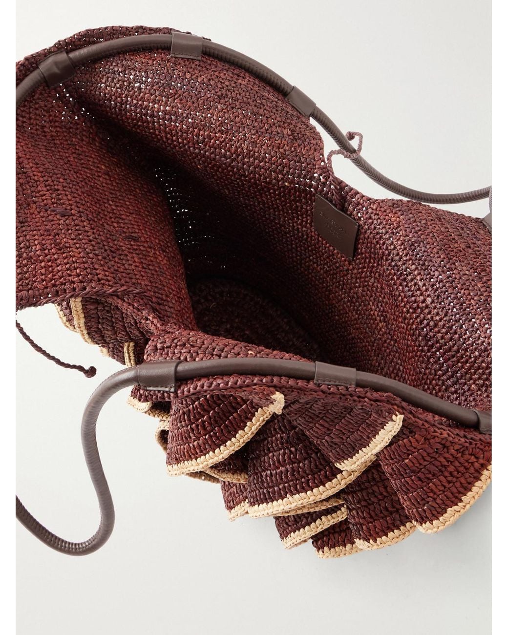 Zimmermann Brown Goldentime Ruffled Leather-Trimmed Raffia Medium Tote