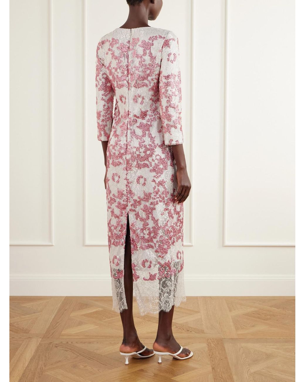 Costarellos Pink Santina Sequin-Embellished Lace Gown