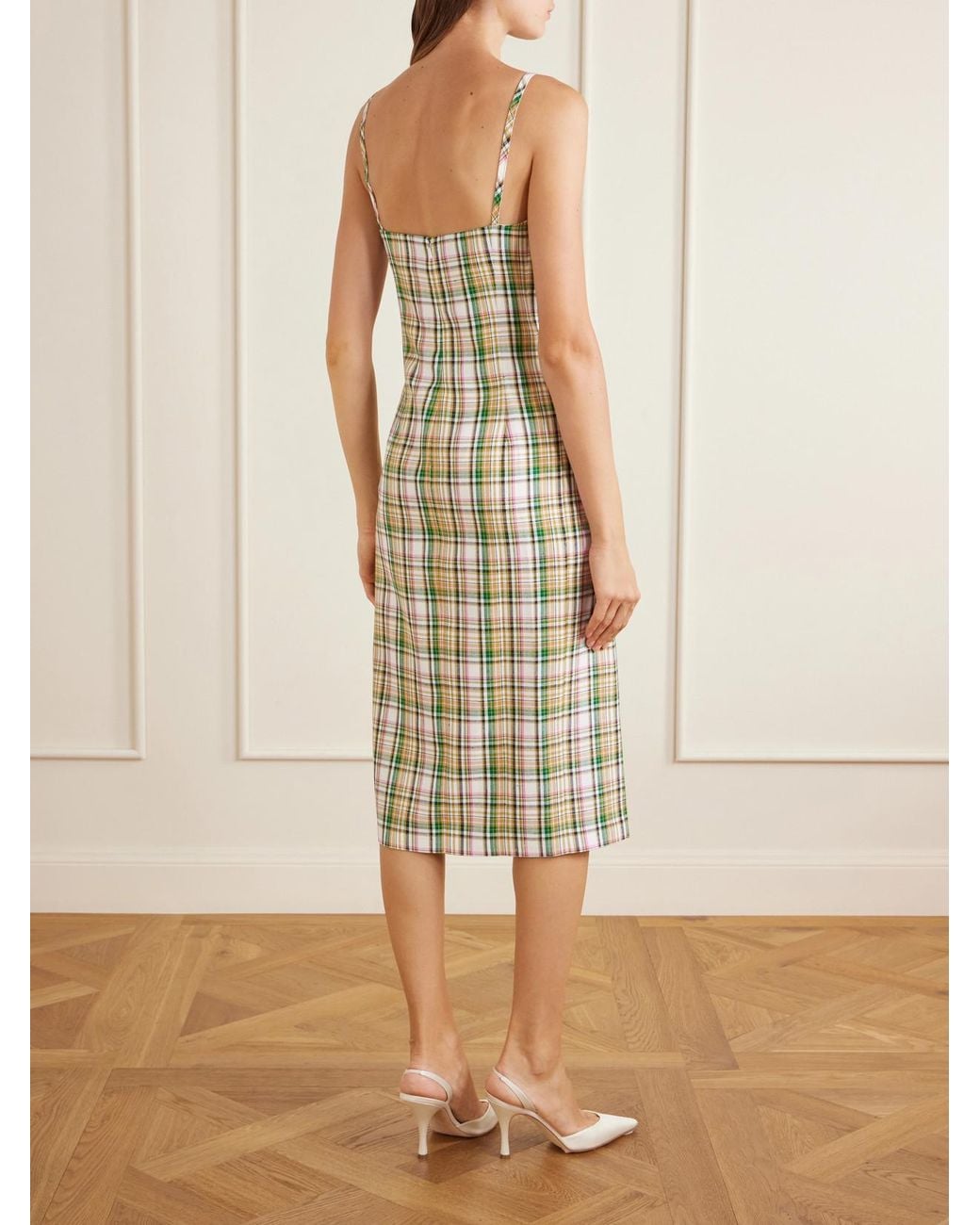Carolina Herrera White Checked Woven Midi Dress