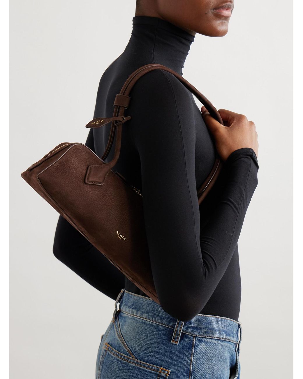 Alaïa Brown Le Teckel Medium Nubuck Shoulder Bag
