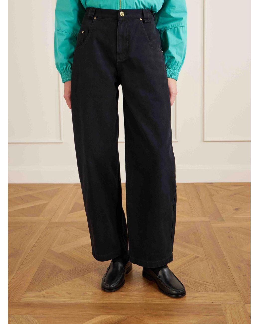 Willy Chavarria Blue Bad Girl High-Rise Barrel-Leg Jeans