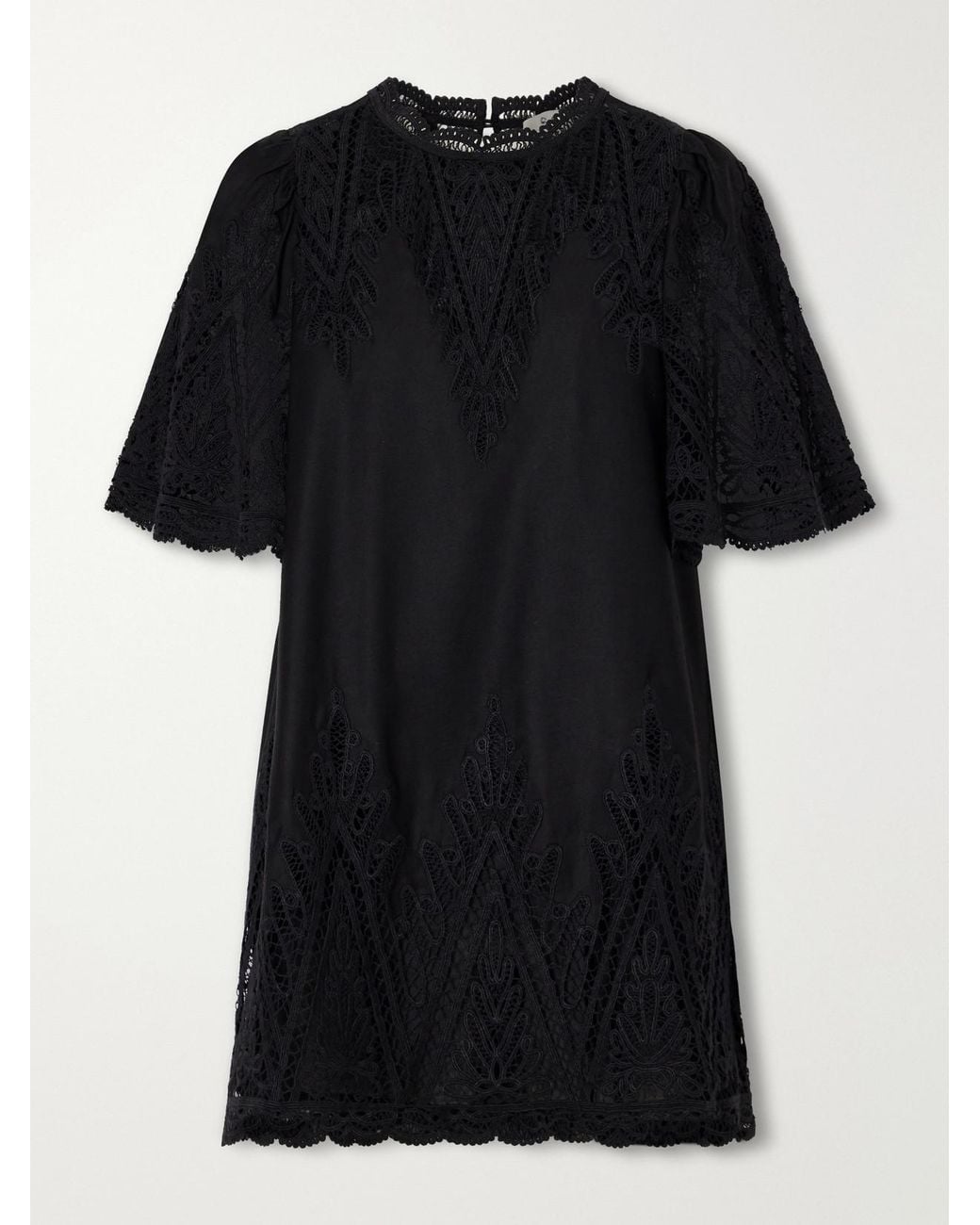 Sea Black Vali Guipure Lace-Trimmed Cotton-Twill Mini Dress