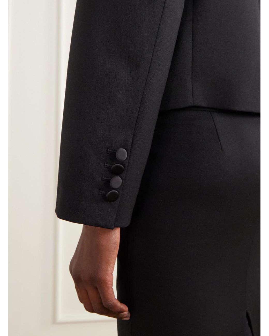 The Attico Black Cropped Darted Wool-Blend Gabardine Blazer