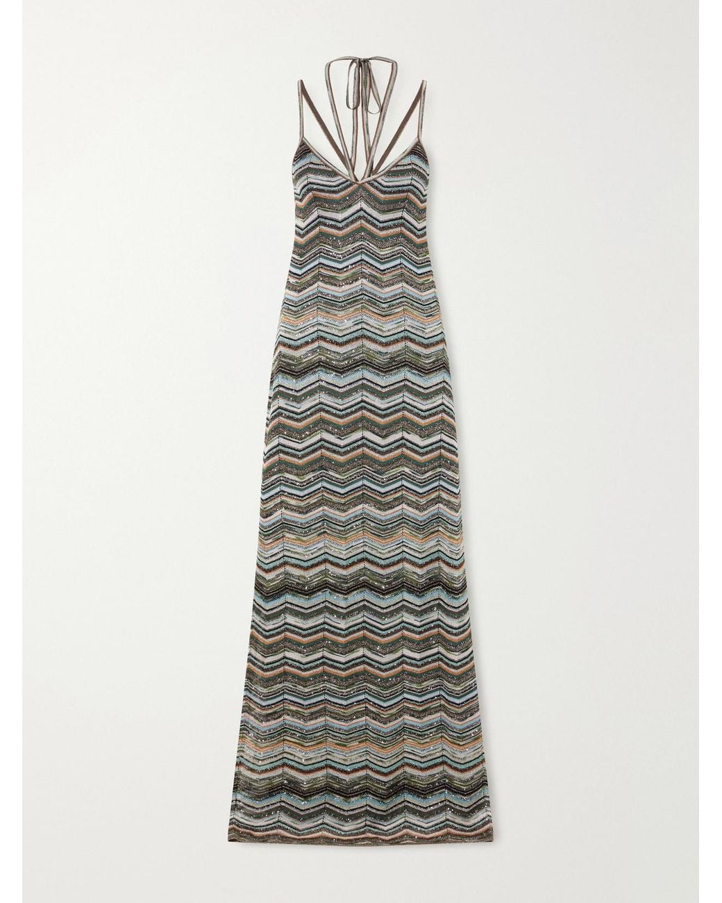 Missoni White Striped Metallic Crochet-Knit Maxi Dress