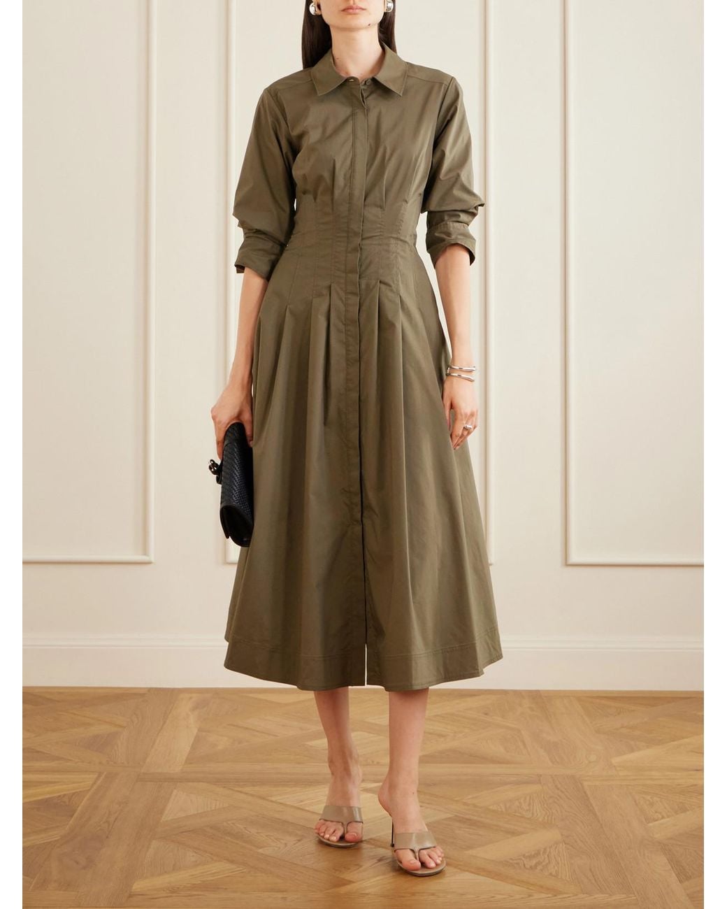 Jonathan Simkhai Green Jazz Pintucked Cotton-Blend Poplin Midi Shirt Dress