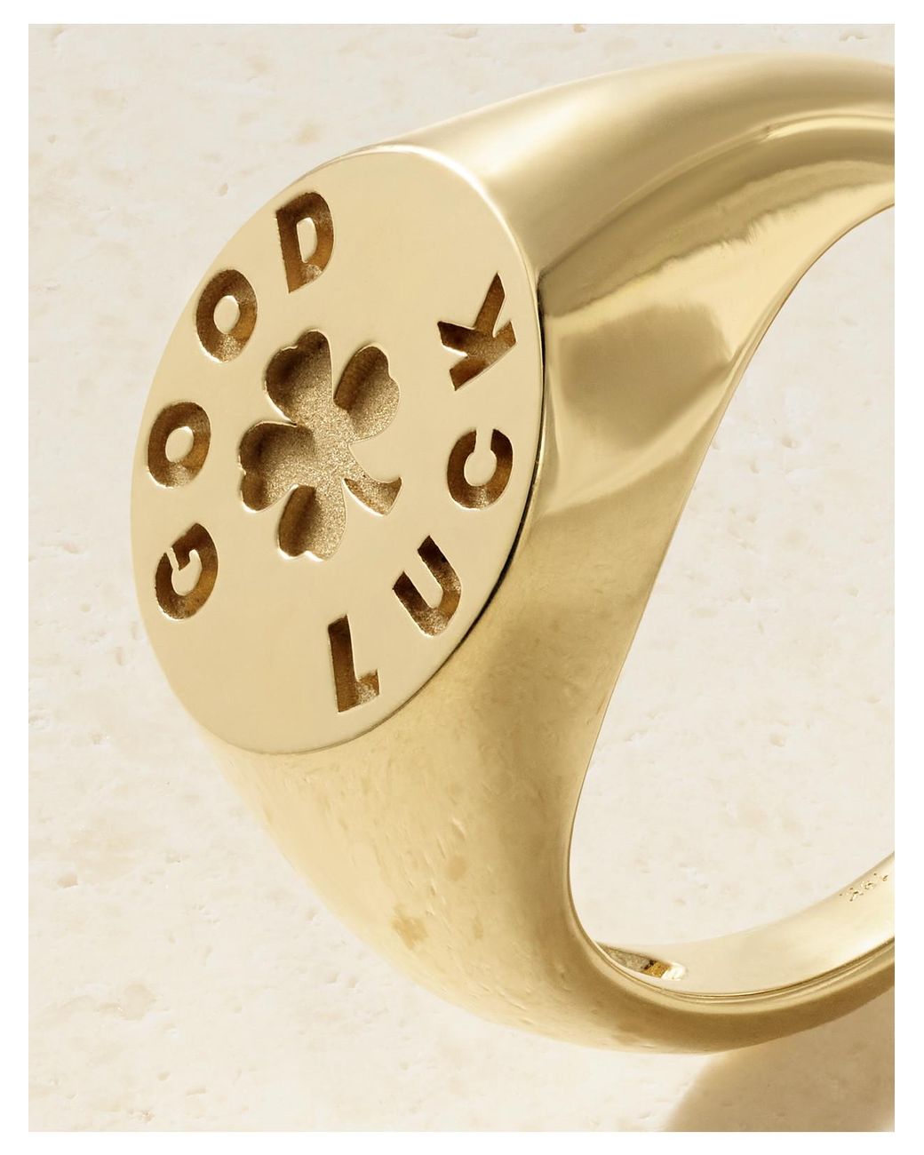Jennifer Meyer Natural Good Luck & Clover 18-Karat Signet Ring