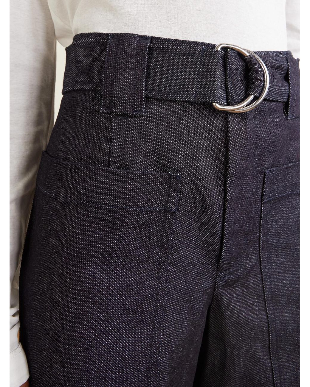 Proenza Schouler Blue Lina Belted Stretch-Cotton Twill Wide-Leg Pants