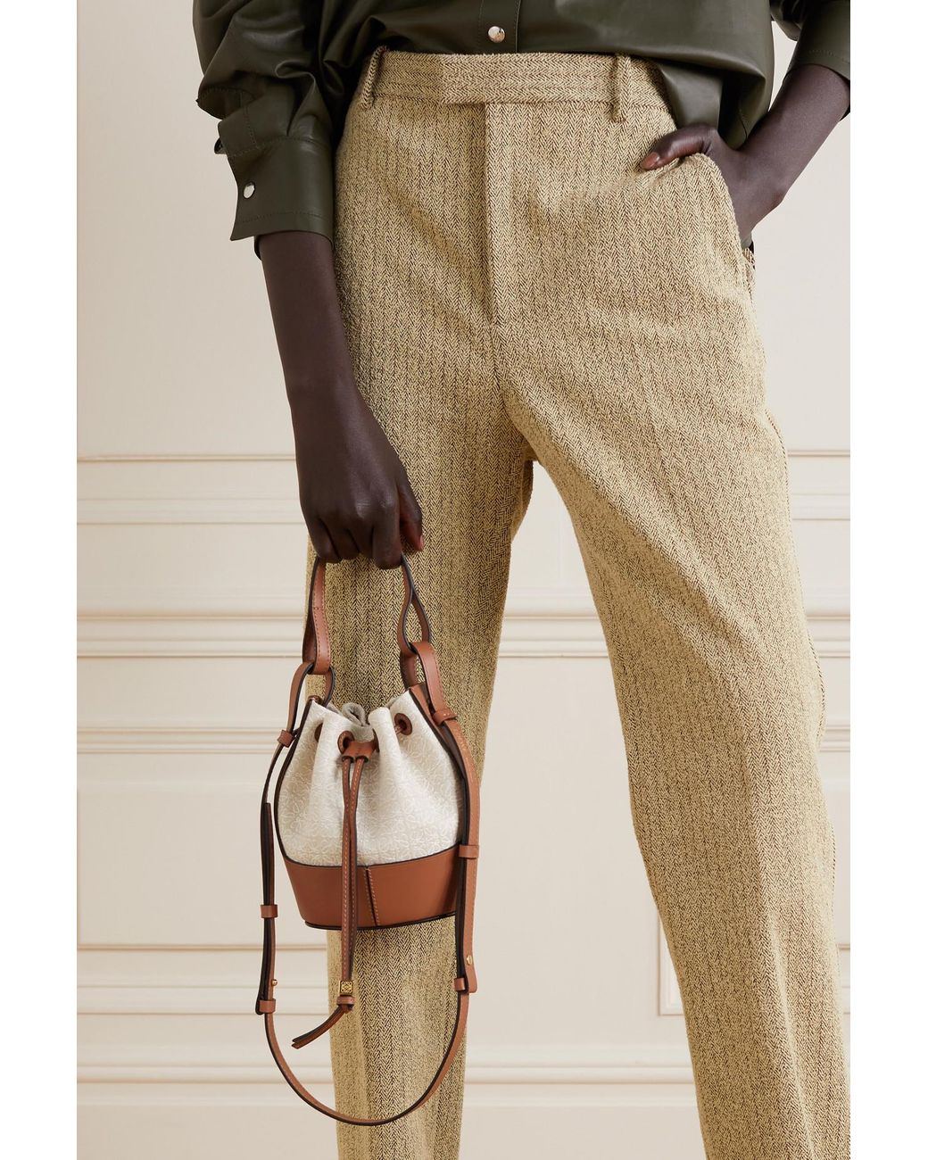 Loewe Balloon Mini Leather trimmed Cotton canvas Bucket Bag Lyst