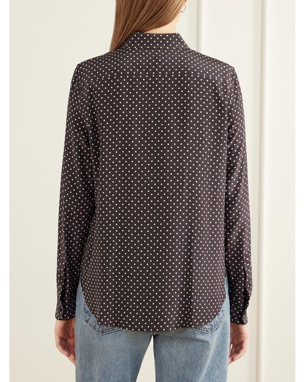Nili Lotan Black Gaia Polk-Dot Silk-Crepe De Chine Shirt