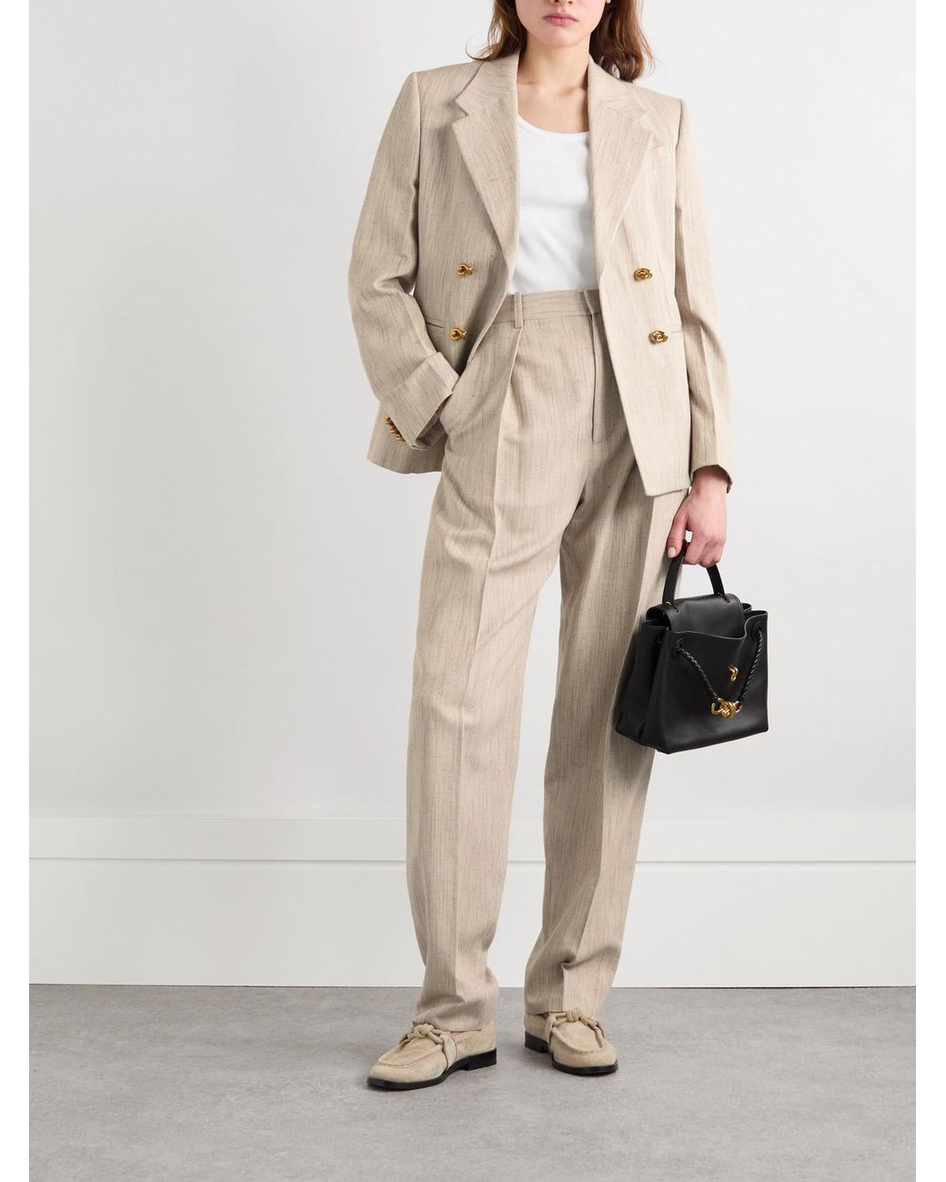 Bottega Veneta Natural Pleated Canvas Tapered Pants