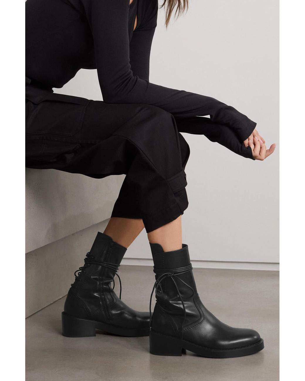Ann Demeulemeester Henrica Leather Ankle Boots in Black | Lyst UK