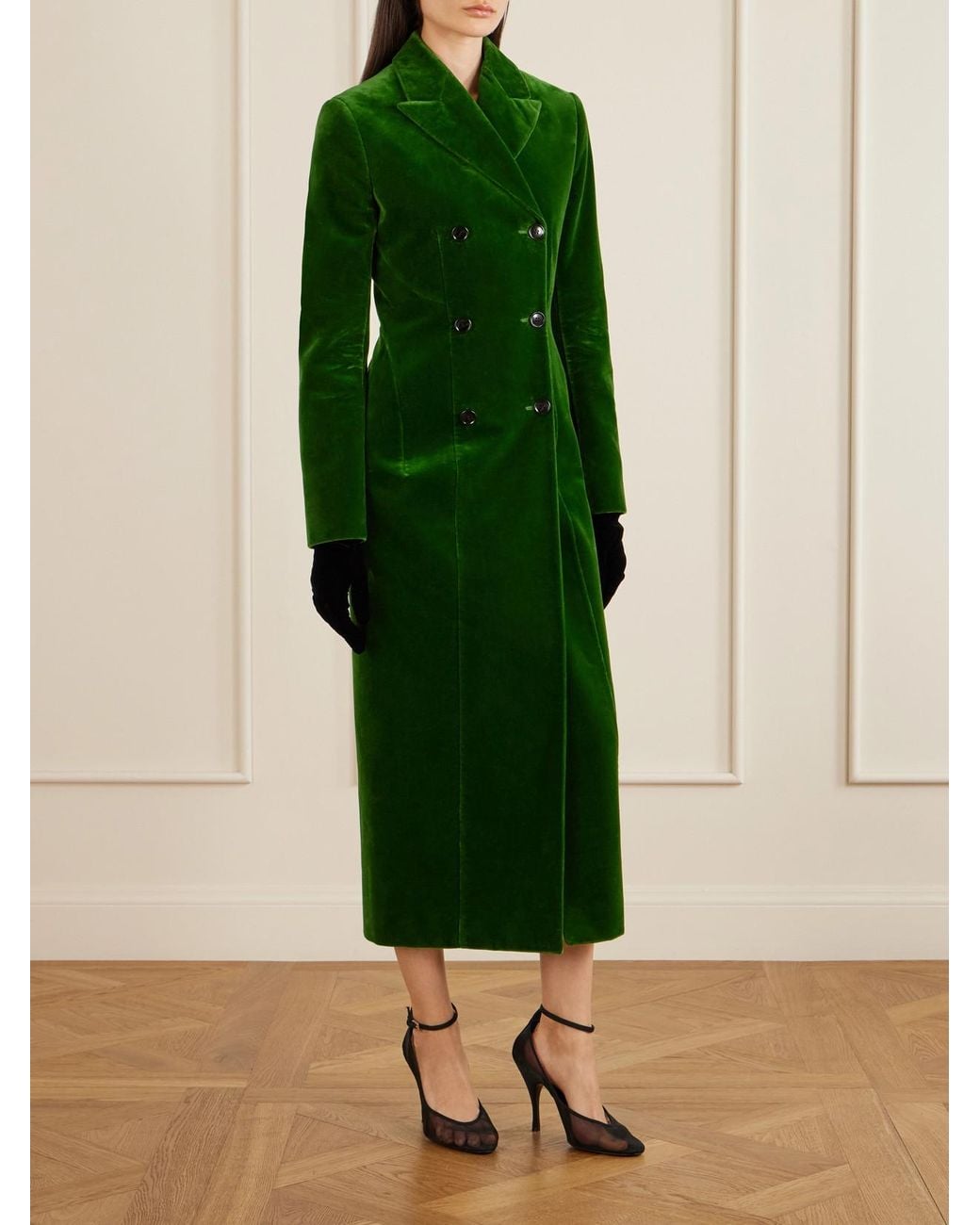 Alaïa Green Double-Breasted Cotton-Velvet Coat