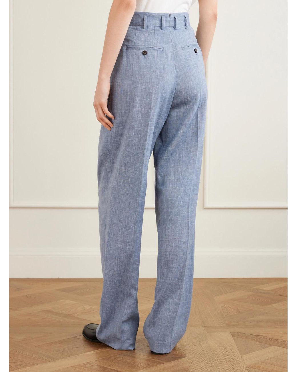 Loro Piana Blue Hector Pleated Wool, Silk And Linen-Blend Wide-Leg Pants