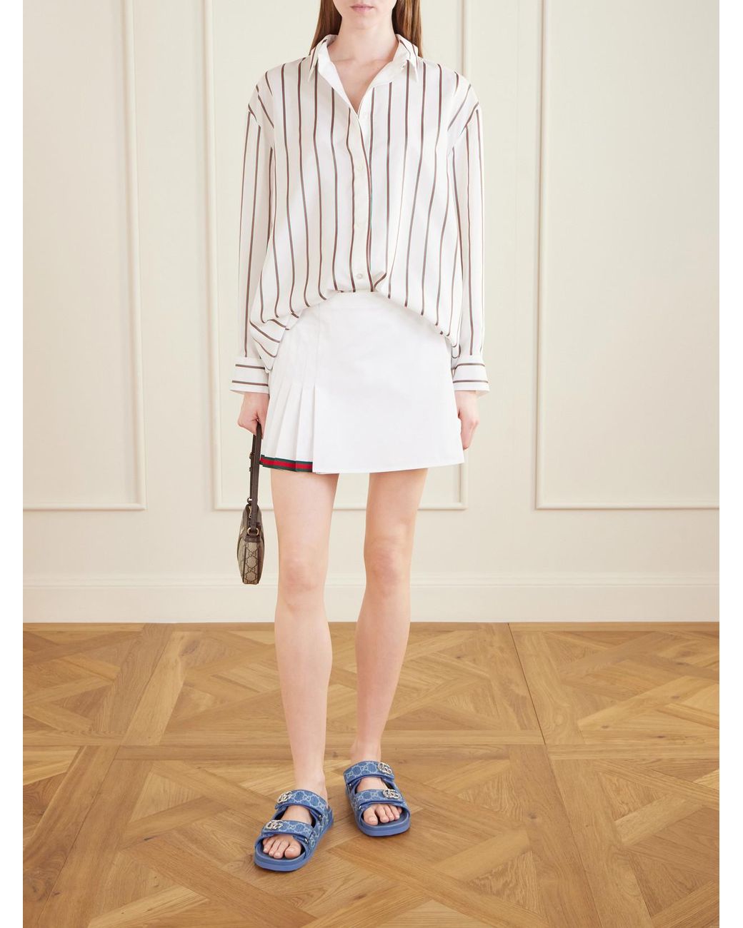 Gucci Blue Embellished Printed Denim Sandals