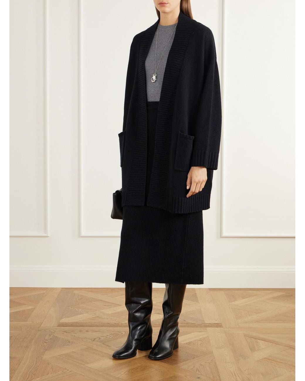 Allude Black Wool And Cashmere-Blend Cardigan