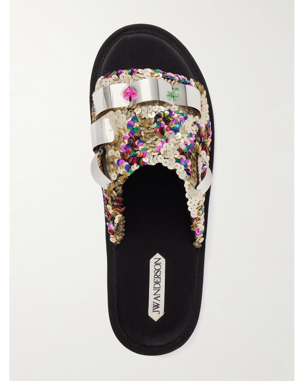 J.W. Anderson White Embellished Sequined Grosgrain Slides