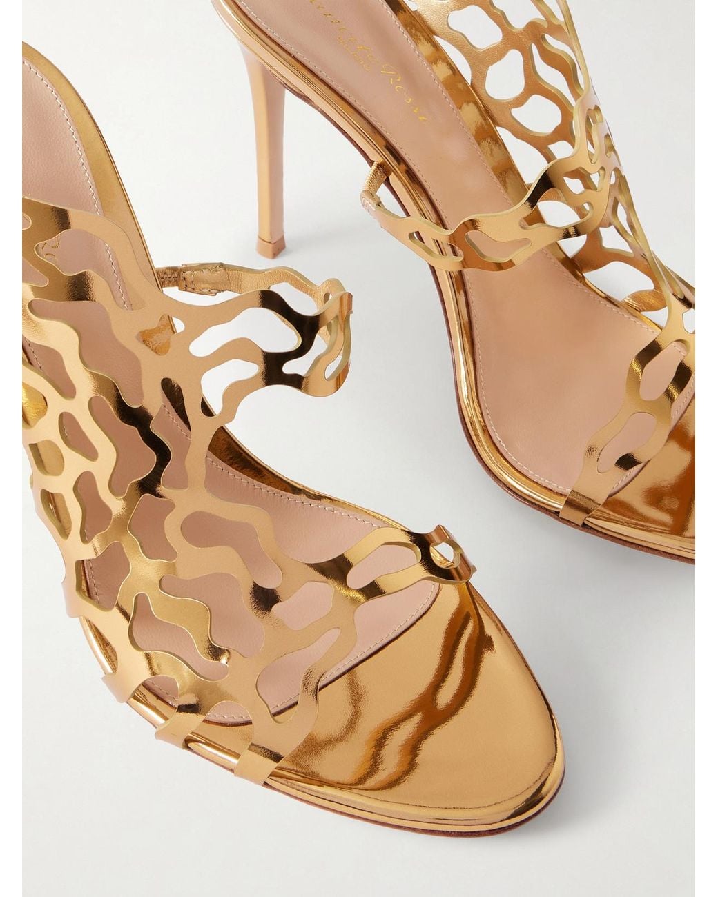 Gianvito Rossi 95 Laser-Cut Metallic Leather Mules