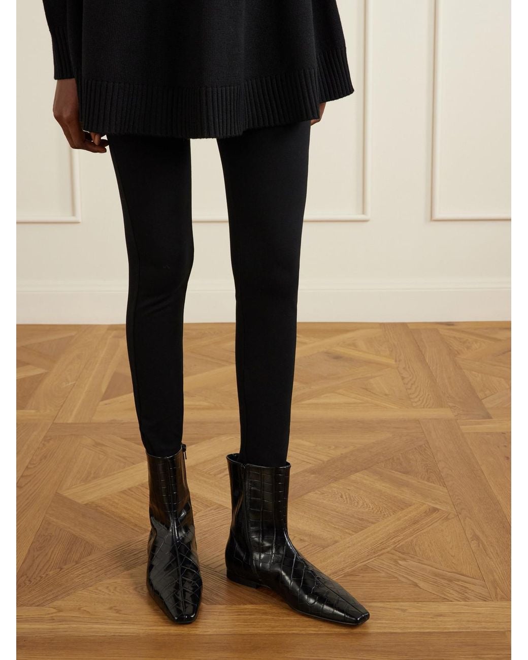 Totême Black Croc-Effect Leather Chelsea Boots