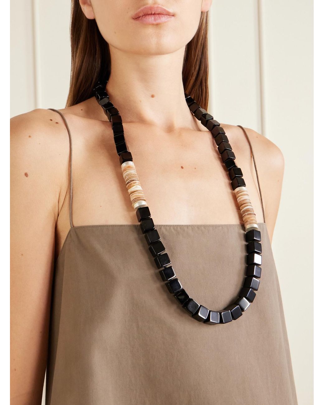 Le Sundial Black Dune Sterling, Onyx And Mother-Of-Pearl Beaded Necklace