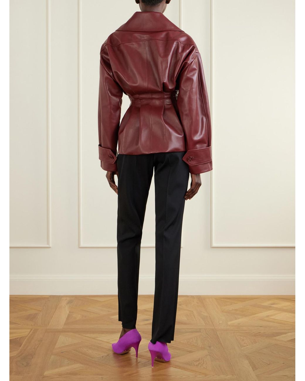 Balenciaga Red Pleated Leather Jacket