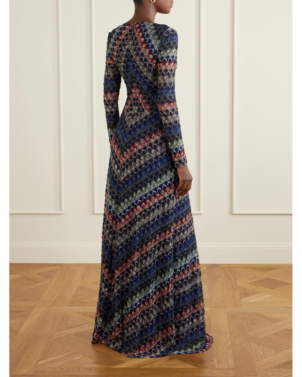 Missoni Blue Striped Metallic Crochet-Knit Midi Dress