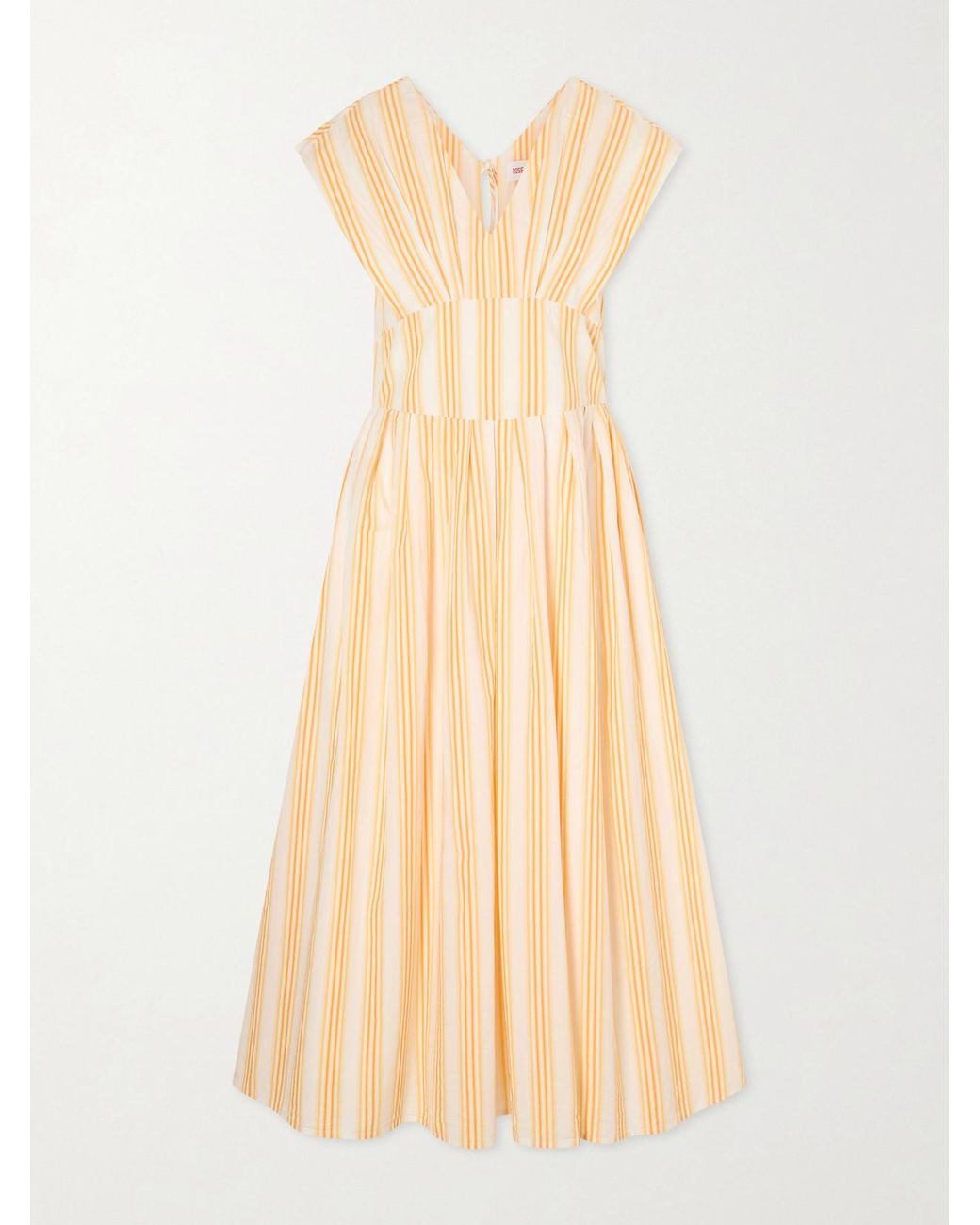 Rosie Assoulin Natural In Full Bloom Gathered Striped Cotton-Taffeta Midi Dress