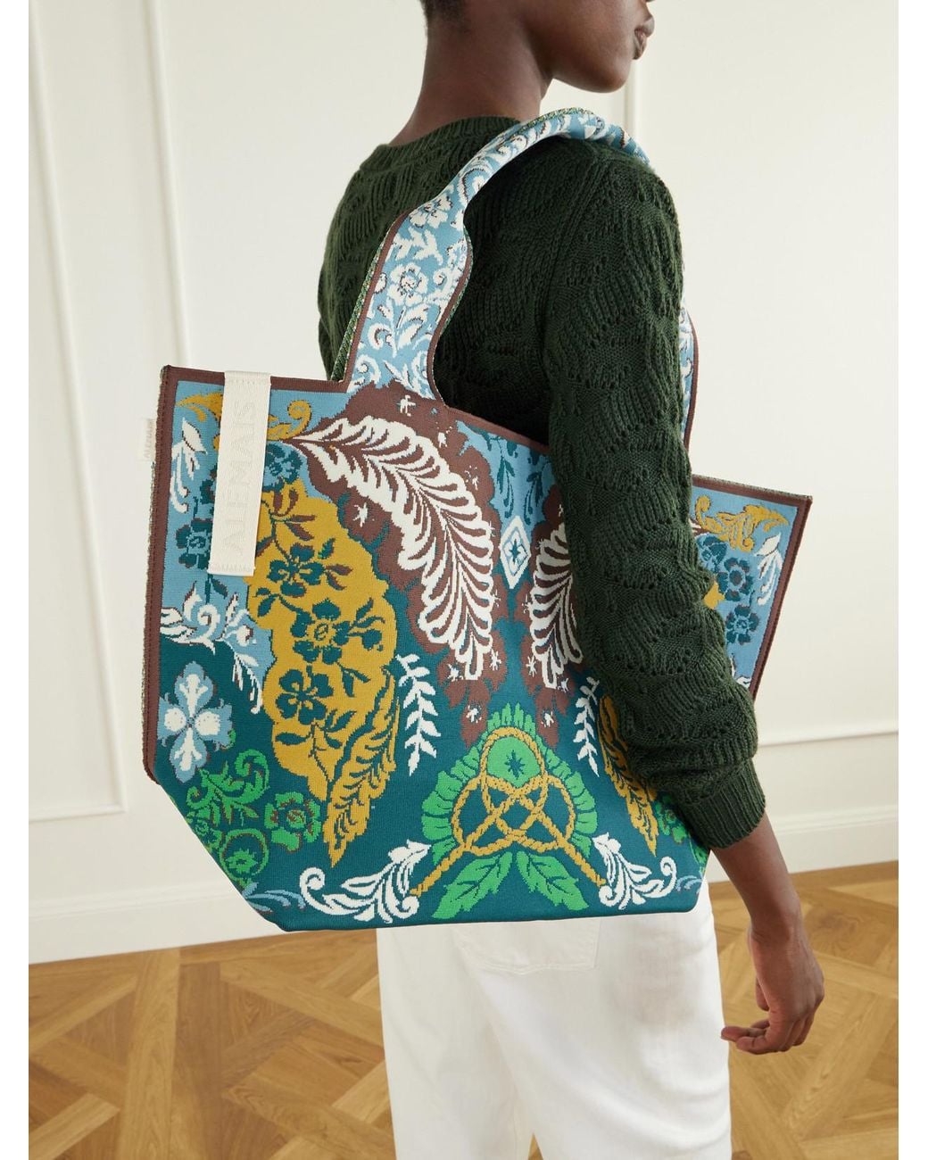 ALÉMAIS Blue Florence Floral-Jacquard Tote