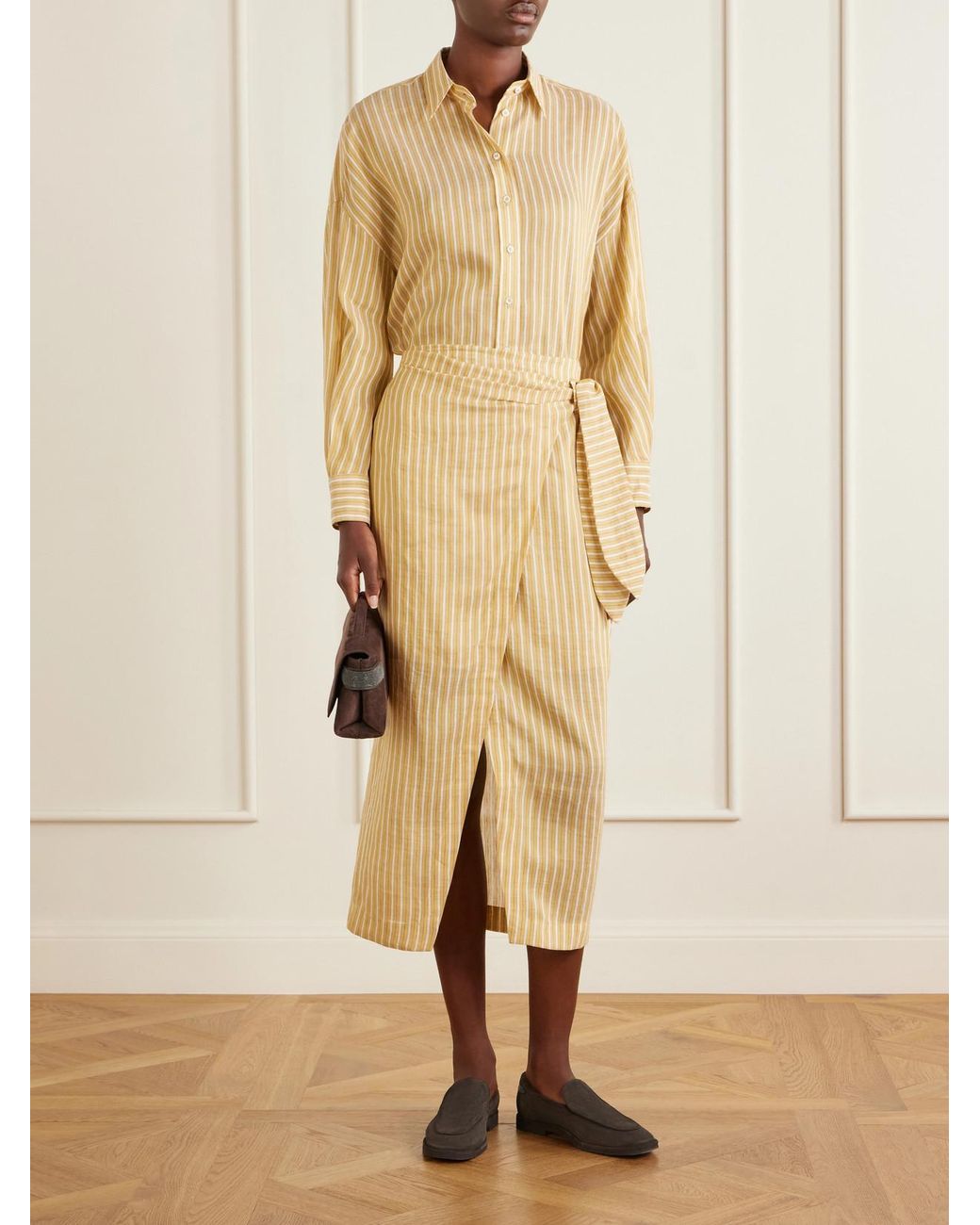 Brunello Cucinelli Natural Bead-Embellished Striped Linen And Silk-Blend Shirt