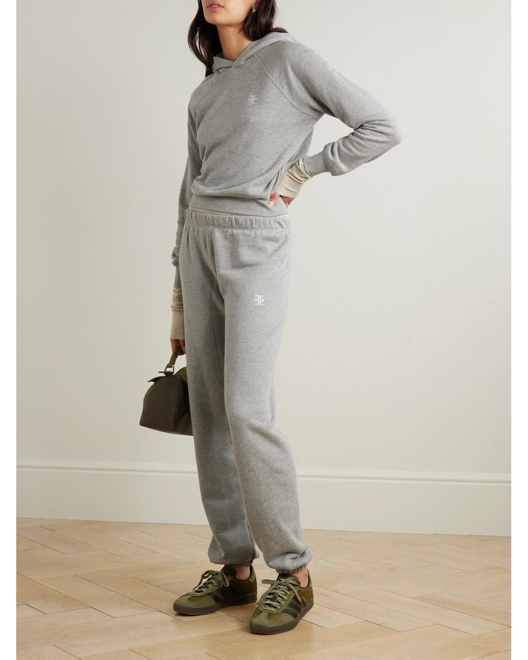 ÉTERNE Gray Embroidered Cotton-Blend Hoodie