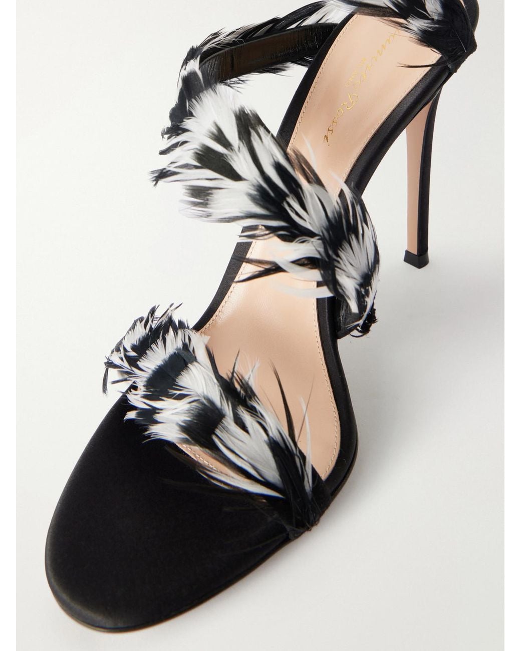 Gianvito Rossi White Opera 105 Feather-Trimmed Leather Sandals