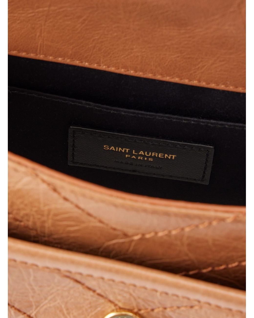 Saint Laurent Brown Niki Mini Cassandre-Embellished Crinkled-Leather Shoulder Bag