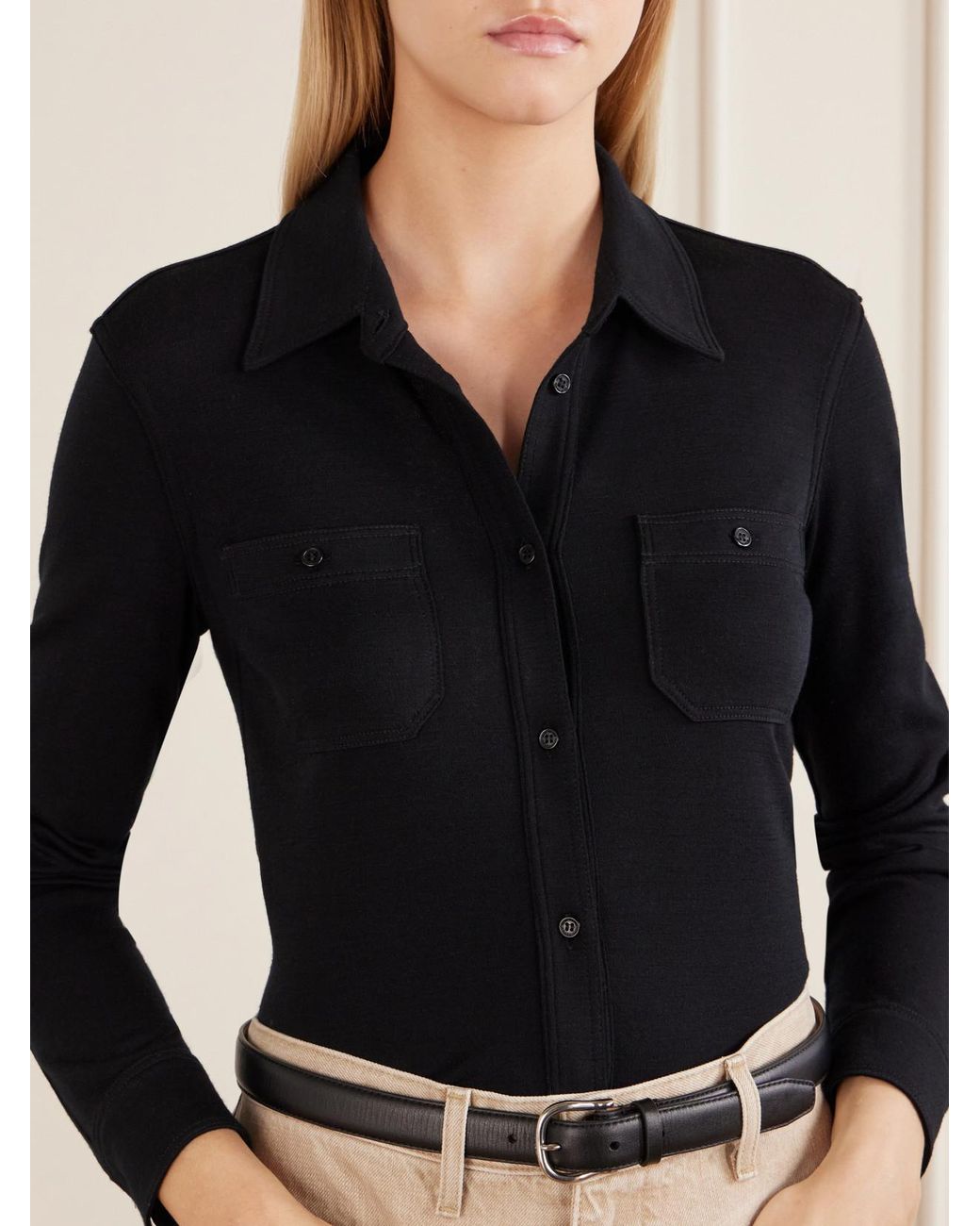 Nili Lotan Black Ibra Merino Wool Shirt