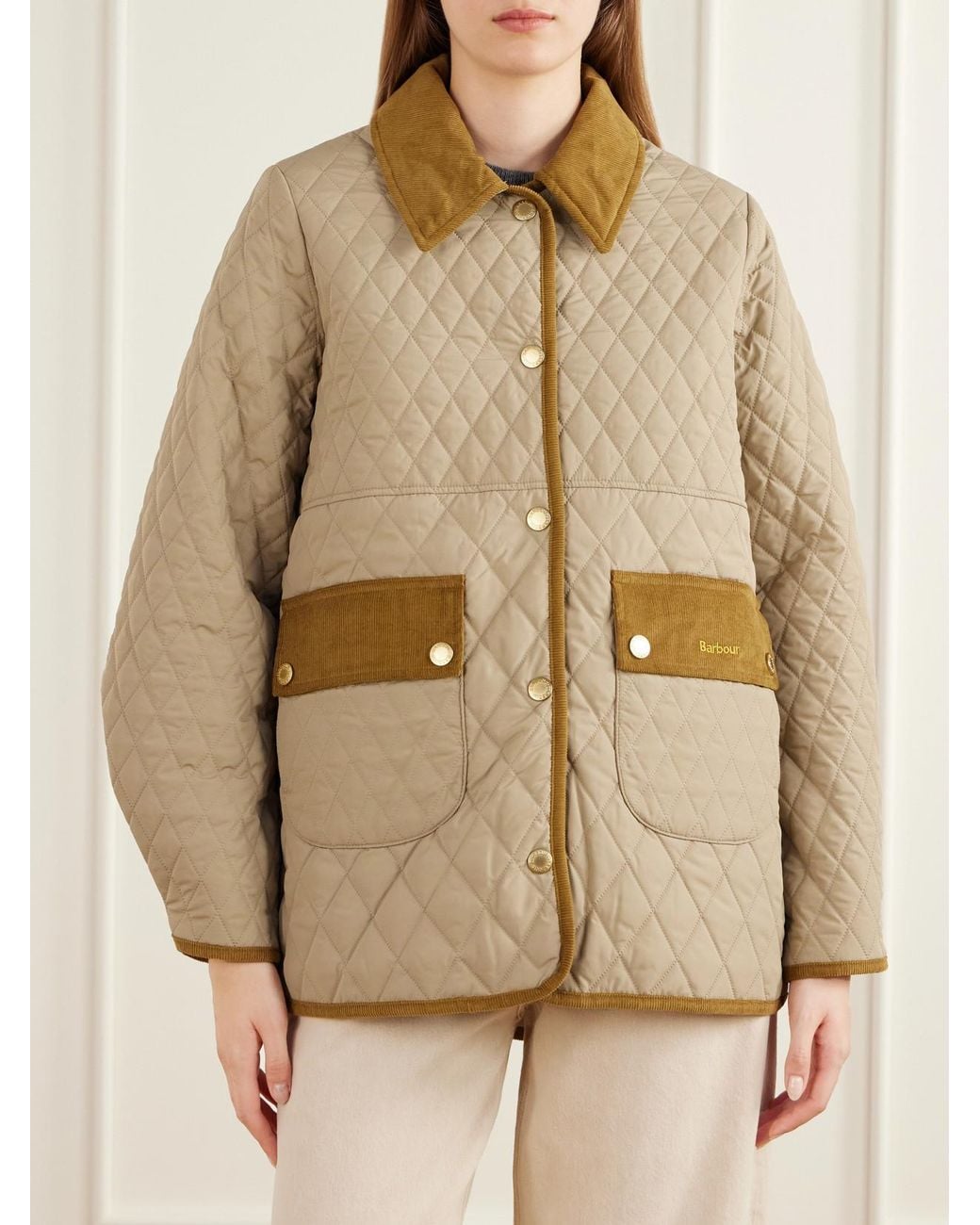 Barbour Natural Corduroy-Trimmed Logo-Embroidered Quilted Shell Jacket