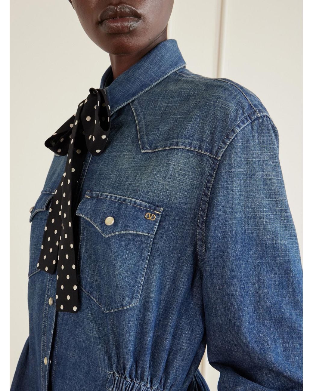 Valentino Garavani Blue Scarf-Detailed Denim Mini Dress