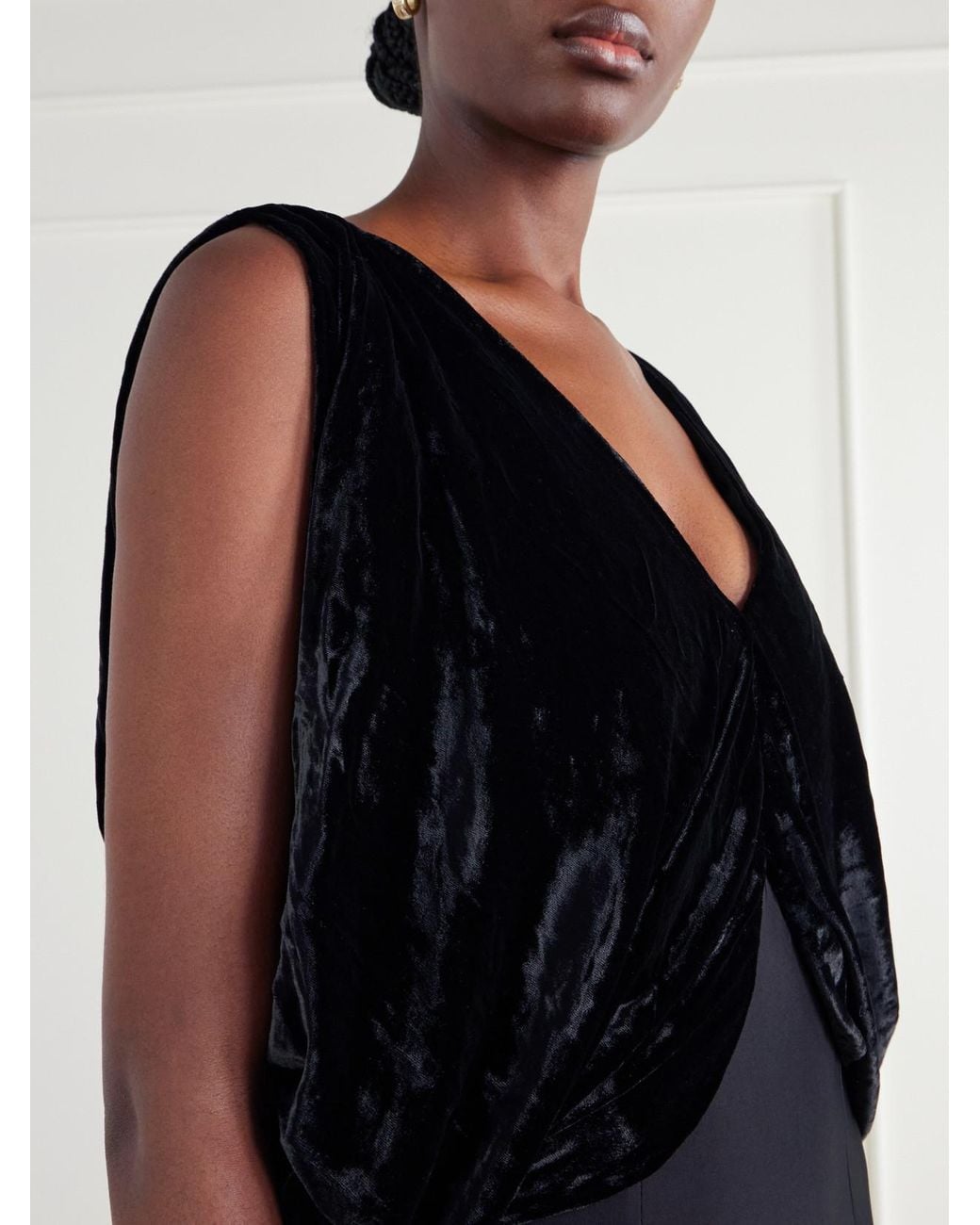 Abadia Black Laila Draped Velvet And Twill Gown