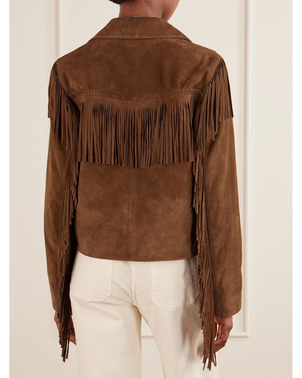 Nili Lotan Brown Eloi Fringe-Trimmed Suede Jacket
