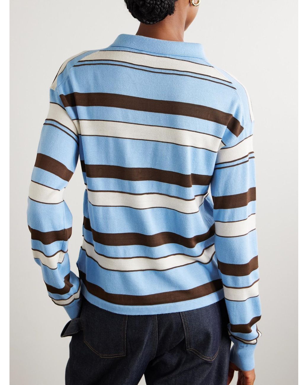 J.W. Anderson Blue Embroidered Striped Cotton And Wool-Blend Polo Shirt