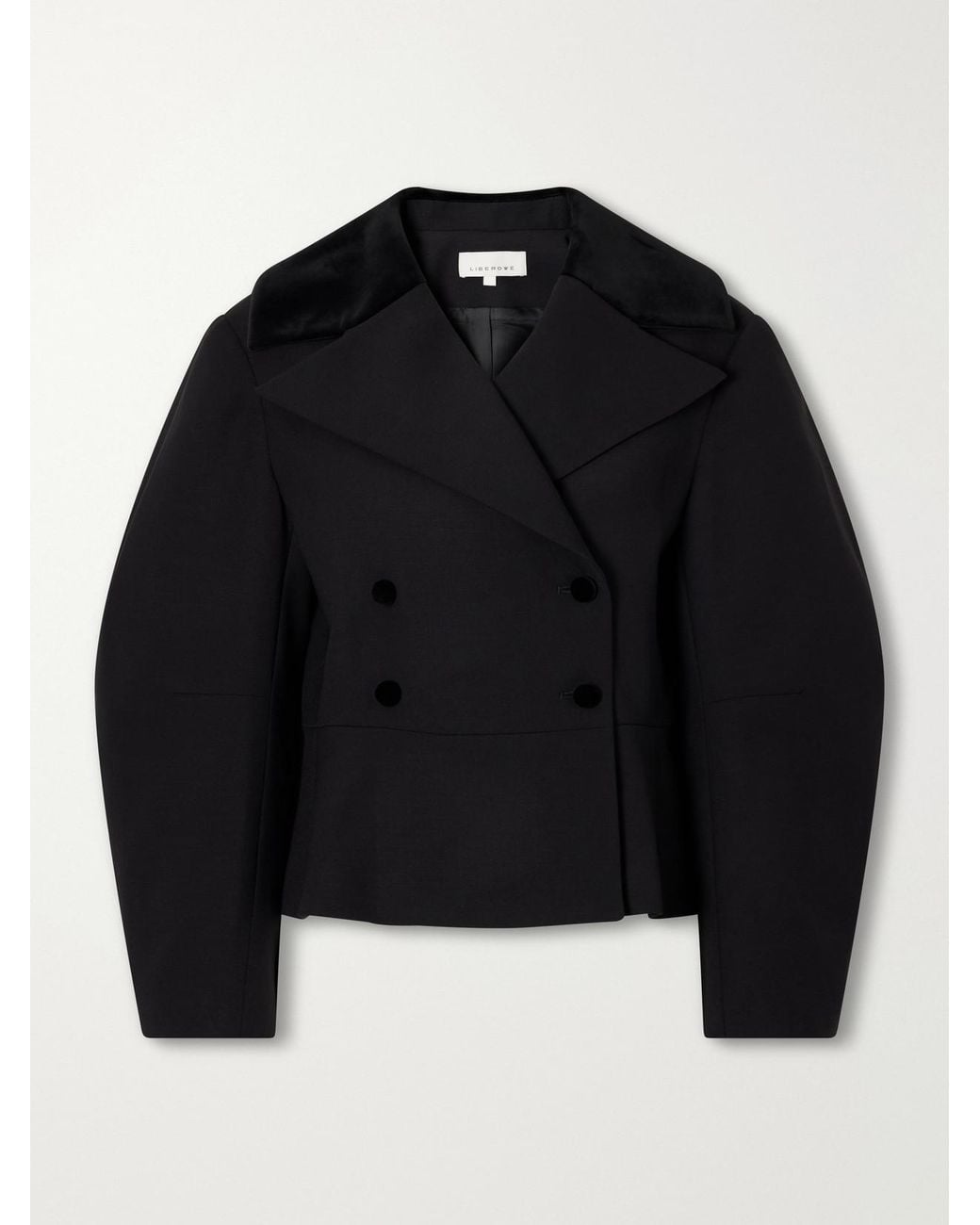 LIBEROWE Blue Jiani Double-Breatsted Velvet-Trimmed Wool-Crepe Jacket
