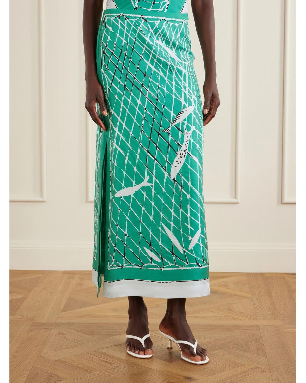 Altuzarra Green Linnie Printed Silk Maxi Skirt