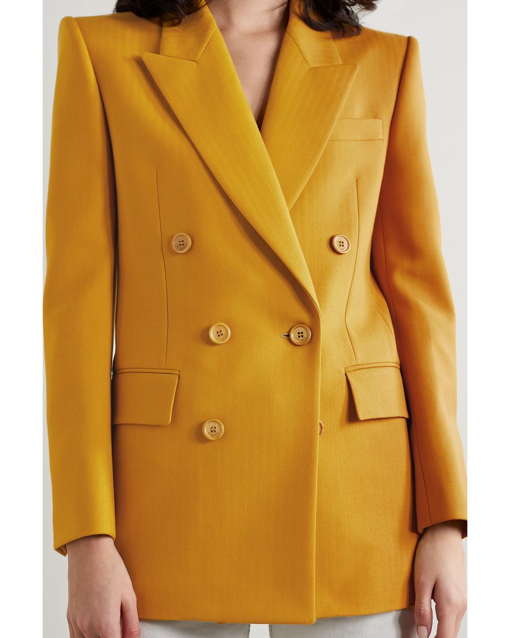 Saint Laurent Double-breasted Herringbone Wool Blazer in Yellow | Lyst